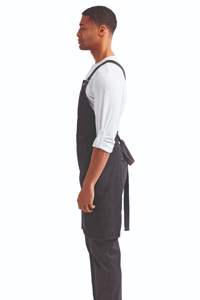 Black Denim Cross Back 'Barista' Bib Adjustable Apron (1 Pocket w