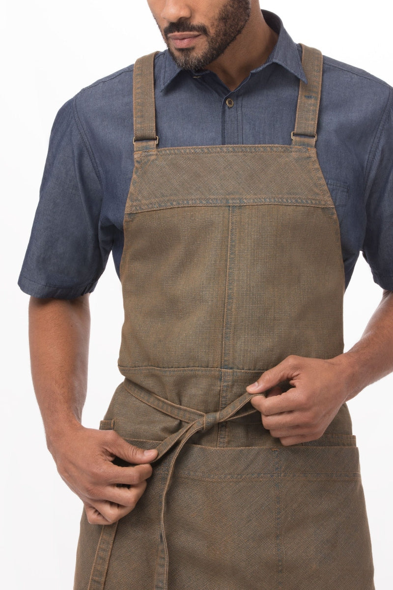 Uptown Cross-Back Blue-Taupe Bib Apron – ApronWarehouse