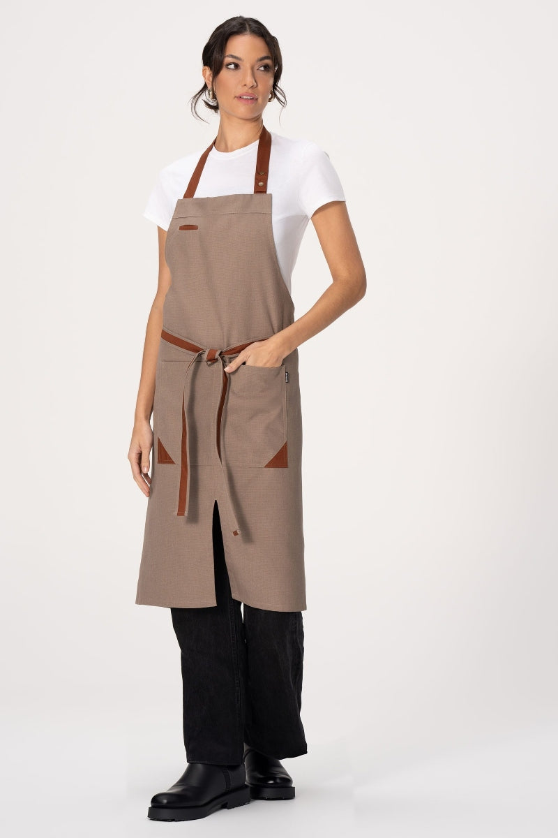 Fileas Taupe Bib Apron (2 Pockets) – ApronWarehouse