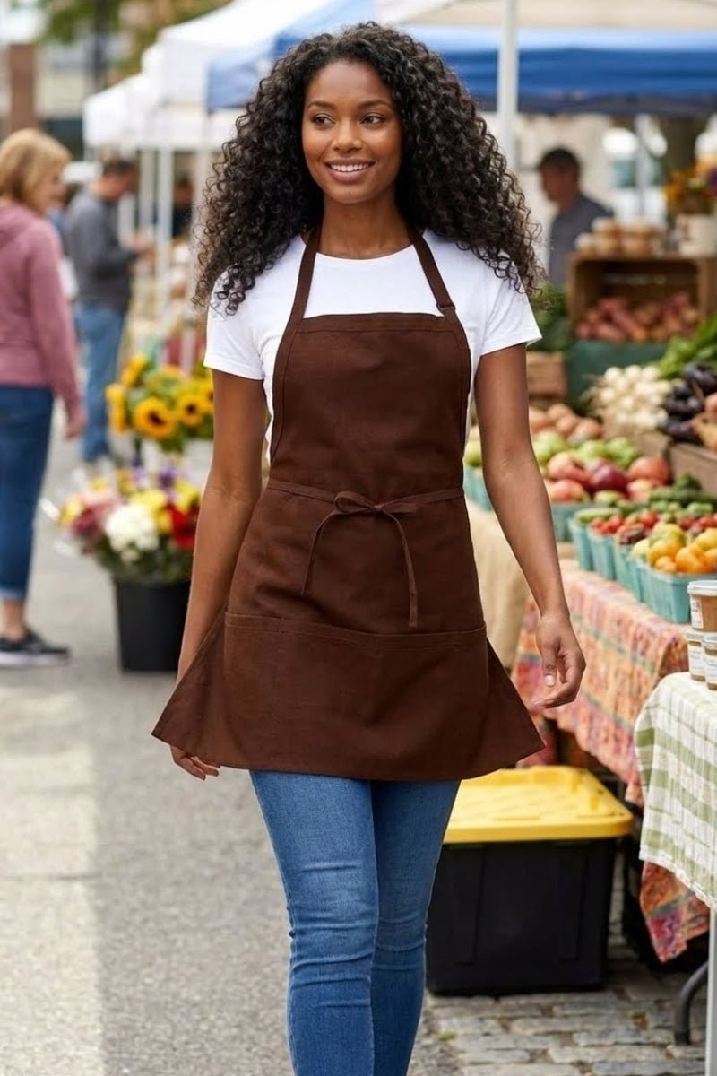 Fame F10 3 Pocket Adjustable Neck Bib Apron, Brown Fame F10 3 Pocket Adjustable Neck Bib Apron, Brown