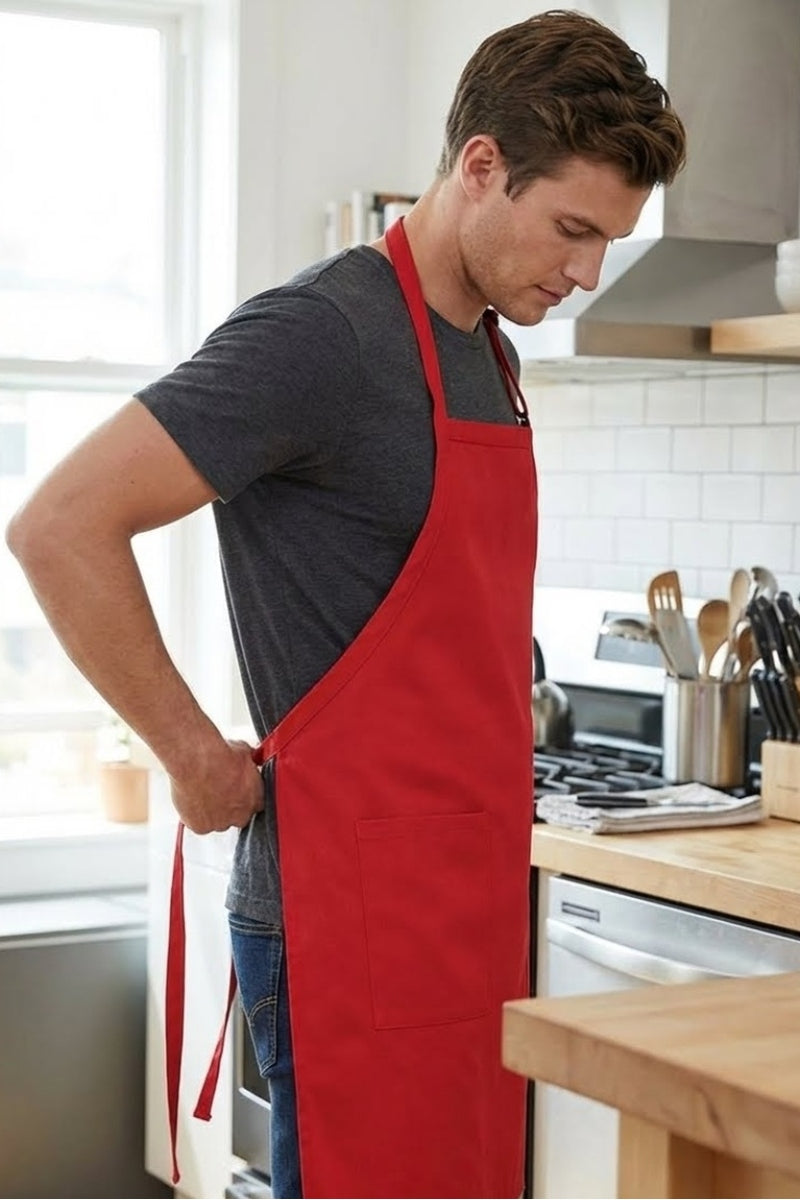 Red Bib Adjustable Apron (2-Patch Pockets) – ApronWarehouse