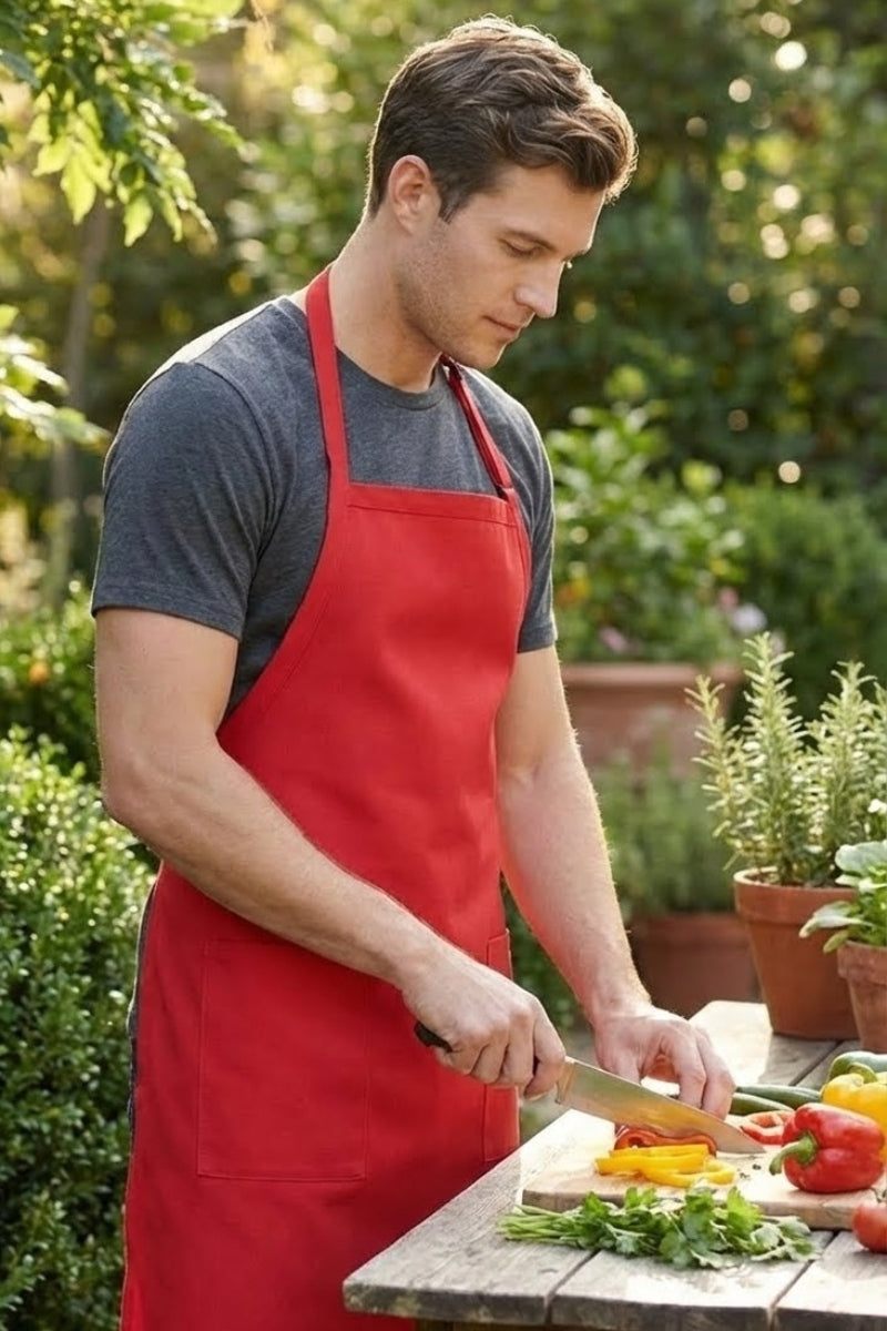 Red Bib Adjustable Apron (2-Patch Pockets) – ApronWarehouse