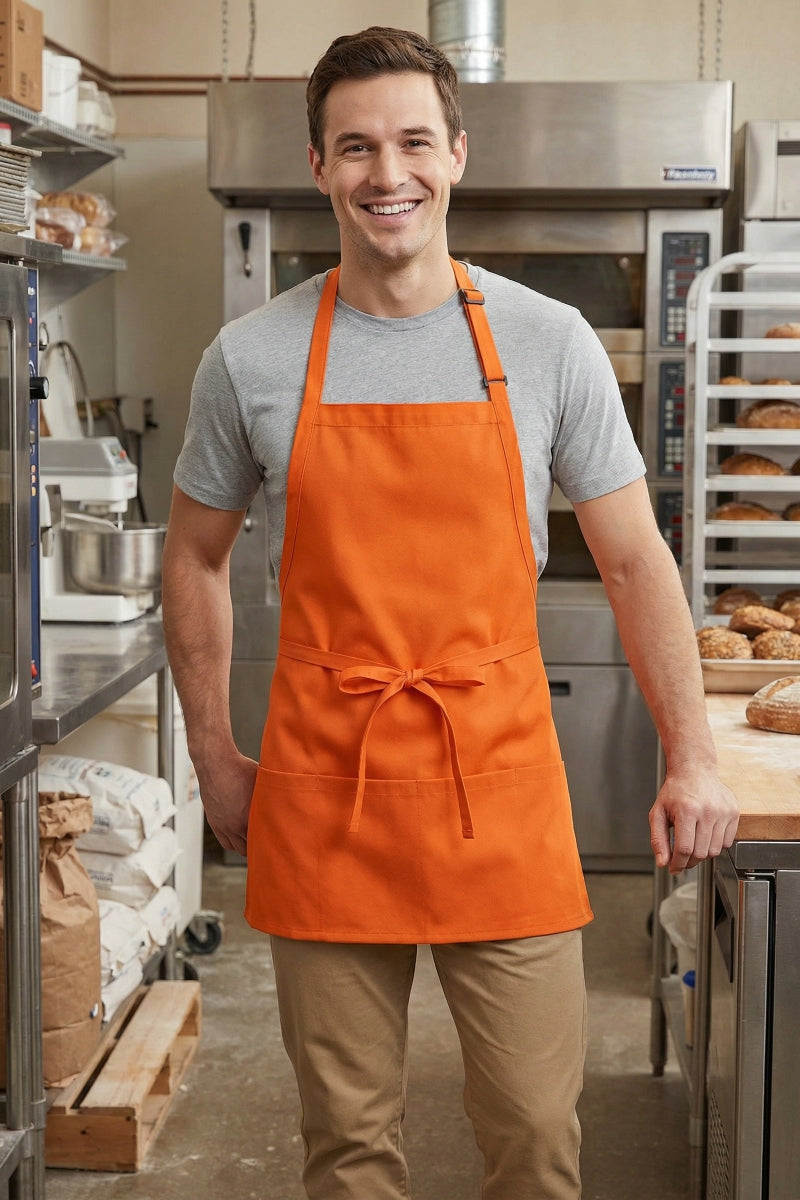 Orange Bib Adjustable Apron (3 Pockets) – ApronWarehouse