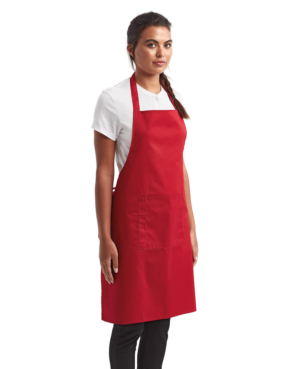 Red Sustainable Bib Apron (1 Pocket w/ Pencil Divide) ApronWarehouse