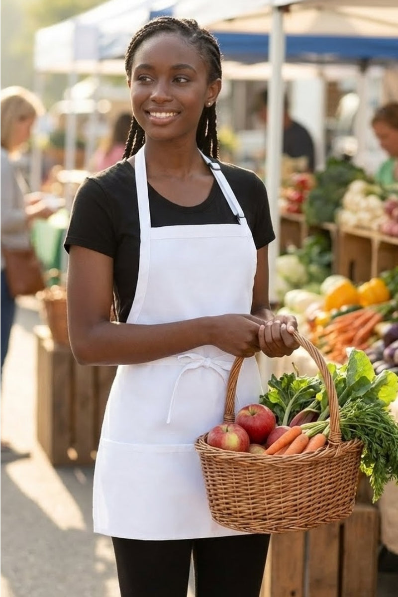 White Bib Adjustable Apron (3 Pockets) – ApronWarehouse