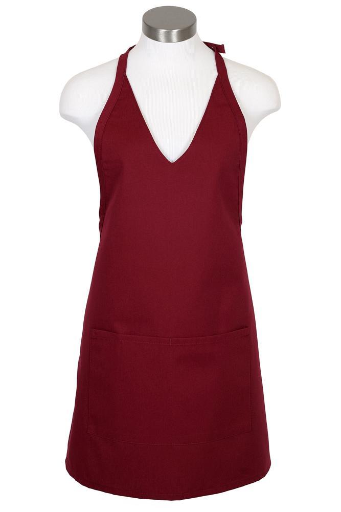 Burgundy VNeck Bib Adjustable Apron (2 Patch Pockets) ApronWarehouse