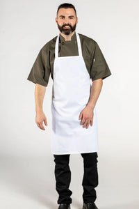 White Mid-Length Bib Apron (No Pockets)