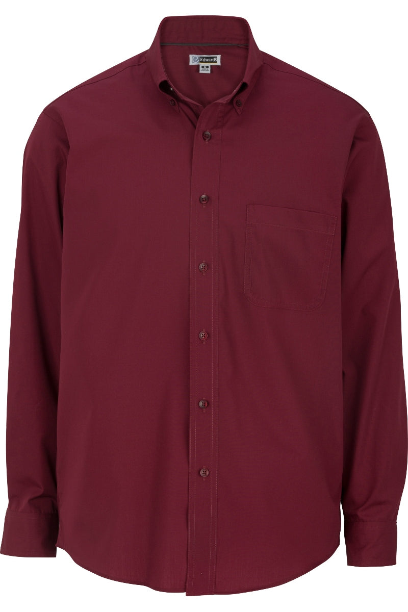 Edwards Garment Men's Big & Tall Poplin Long Sleeve Shirt - 65% Polyester/35% Cotton, Button-Down Collar, Chest Pocket