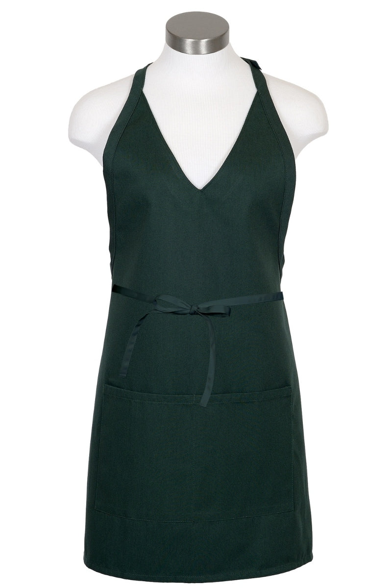 Hunter Green V-Neck Bib Adjustable Apron (2 Pockets)