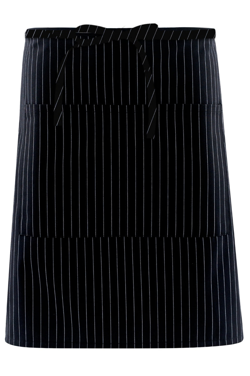 Black & White Pinstripe Half Bistro Apron (2 Pockets)
