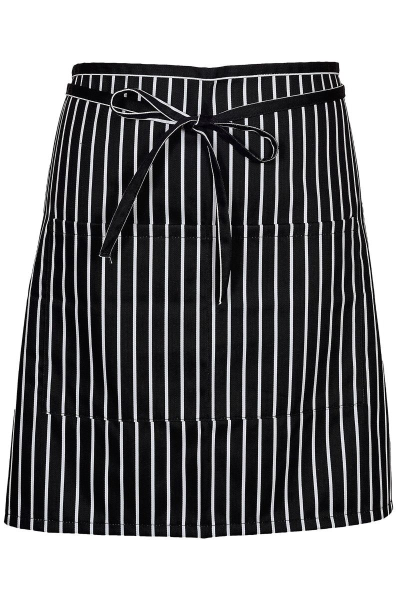 Black & White Chalk Stripe Half Bistro Apron (2 Pockets)