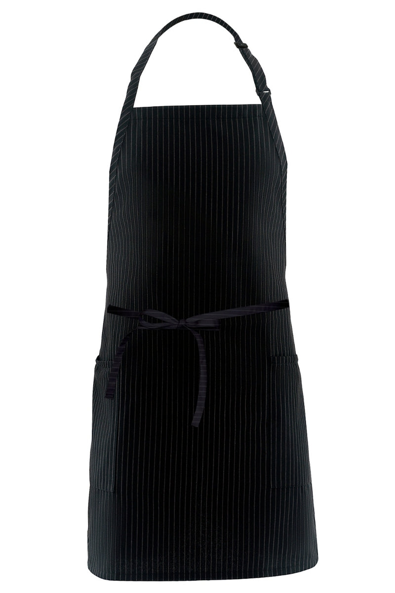 Black & Gray Pinstripe Bib Adjustable Apron (2-Patch Pockets)