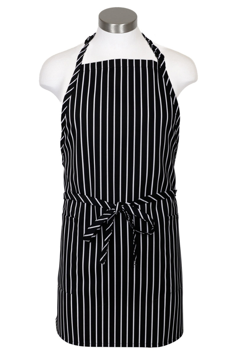 Black & White Chalk Stripe Bib Adjustable Apron (2-Patch Pockets)