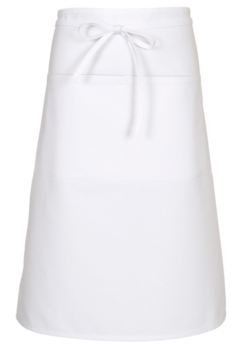 White Mid-Length Bistro Apron (2 Pocket / Center Divide)