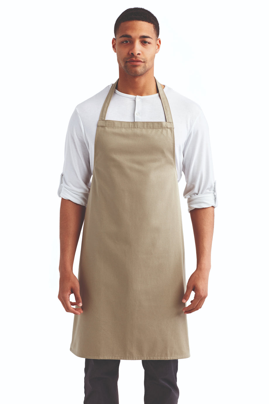 Khaki Organic Cotton Bib Apron (No Pockets)