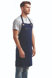 Navy ‘Barley’ Sustainable Bib Apron (3 Pockets)