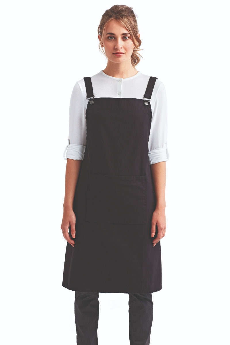 Black Cross Back 'Barista' Bib Adjustable Apron (1 Pocket w/ Pen