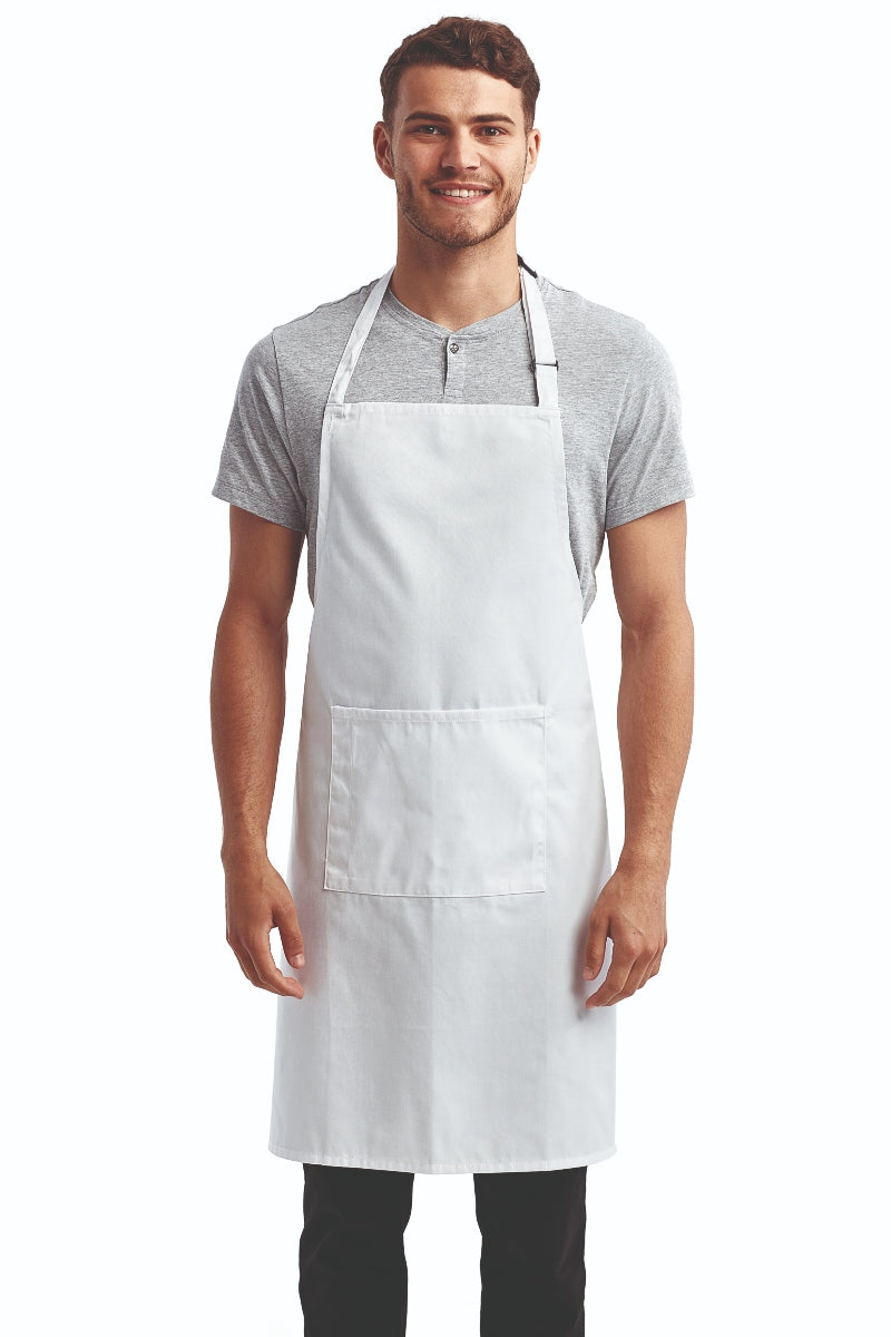 White Sustainable Bib Apron (1 Pocket w/ Pencil Divide