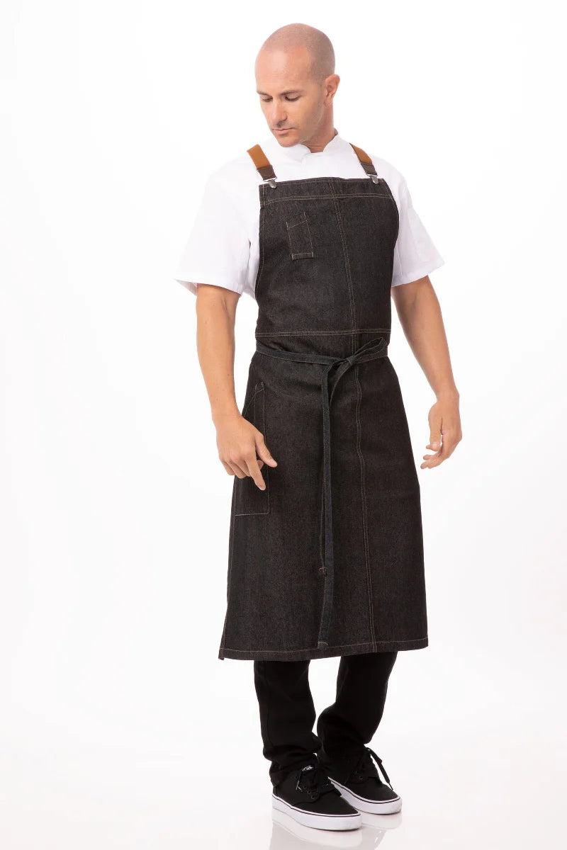 Berkeley Black Denim Chef's Bib Snap Apron