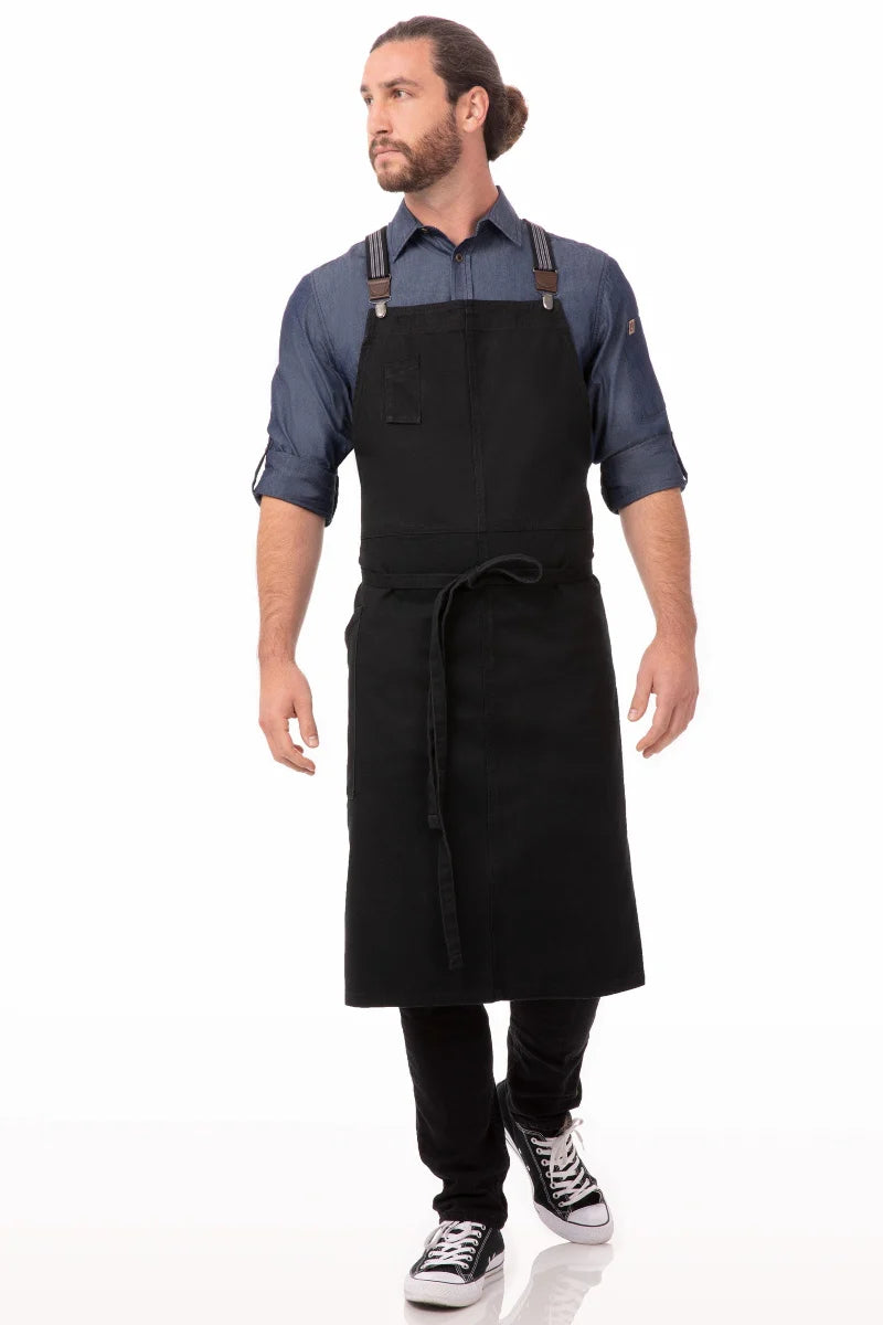 Berkeley Jet Black Denim Chef's Bib Snap Apron