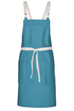 Chef Works Ecru Lockharte Pacific Teal Crossback Canvas Bib Apron