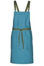 Chef Works Military Green Lockharte Pacific Teal Crossback Canvas Bib Apron