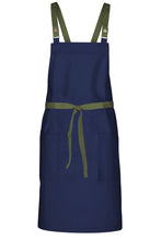 Chef Works Military Green Lockharte Dark Navy Crossback Canvas Bib Apron
