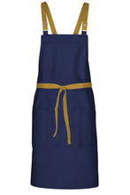 Chef Works Mustard Lockharte Dark Navy Crossback Canvas Bib Apron