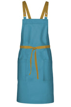 Chef Works Mustard Lockharte Pacific Teal Crossback Canvas Bib Apron