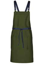 Chef Works Dark Navy Lockharte Military Green Crossback Canvas Bib Apron