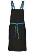 Chef Works Pacific Teal Lockharte Black Crossback Canvas Bib Apron