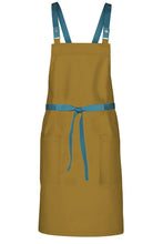 Chef Works Pacific Teal Lockharte Mustard Crossback Canvas Bib Apron