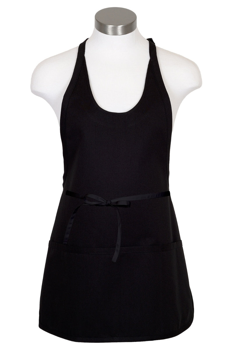 Black Scoop Neck Bib Adjustable Apron (3 Pockets)
