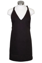 V-Neck Pinstripe Bib Adjustable Apron (2 Patch Pockets)