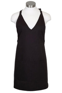 V-Neck Pinstripe Bib Adjustable Apron (2 Patch Pockets)