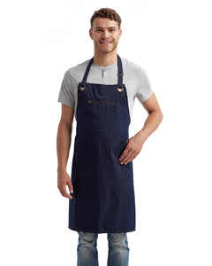 Navy ‘Barley’ Sustainable Bib Apron (3 Pockets)