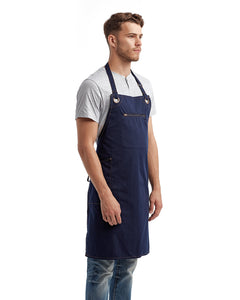 Navy ‘Barley’ Sustainable Bib Apron (3 Pockets)