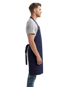 Navy ‘Barley’ Sustainable Bib Apron (3 Pockets)