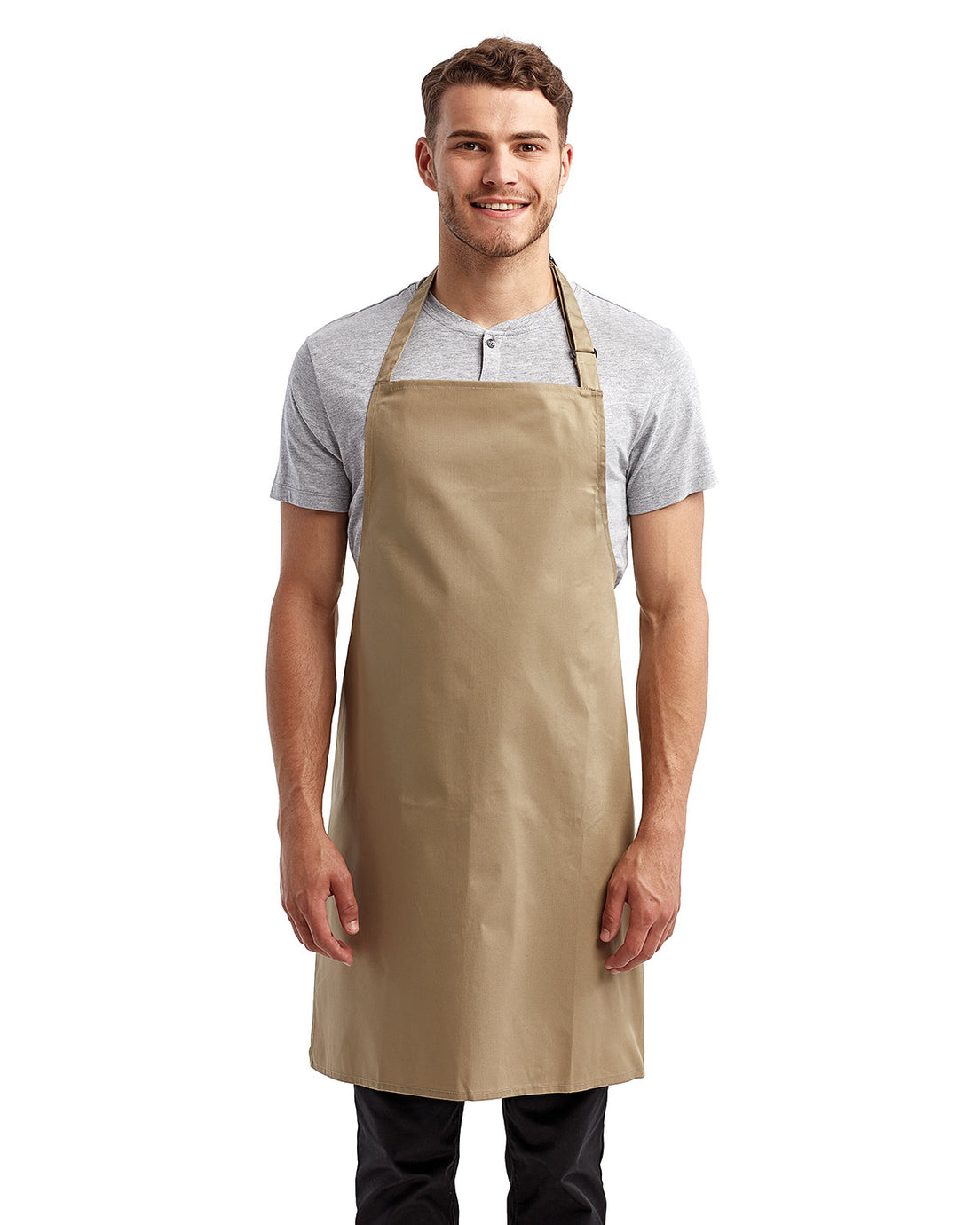 Khaki Sustainable Bib Apron (No Pockets)