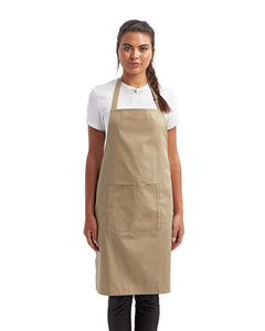 Khaki Sustainable Bib Apron (1 Pocket w/ Pencil Divide)