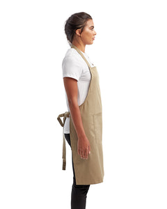 Khaki Sustainable Bib Apron (1 Pocket w/ Pencil Divide)