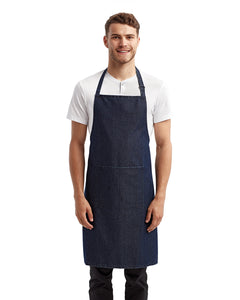 Indigo Denim Sustainable Bib Apron (1 Pocket w/ Pencil Divide)