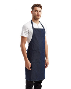 Indigo Denim Sustainable Bib Apron (1 Pocket w/ Pencil Divide)