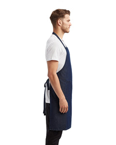 Indigo Denim Sustainable Bib Apron (1 Pocket w/ Pencil Divide)