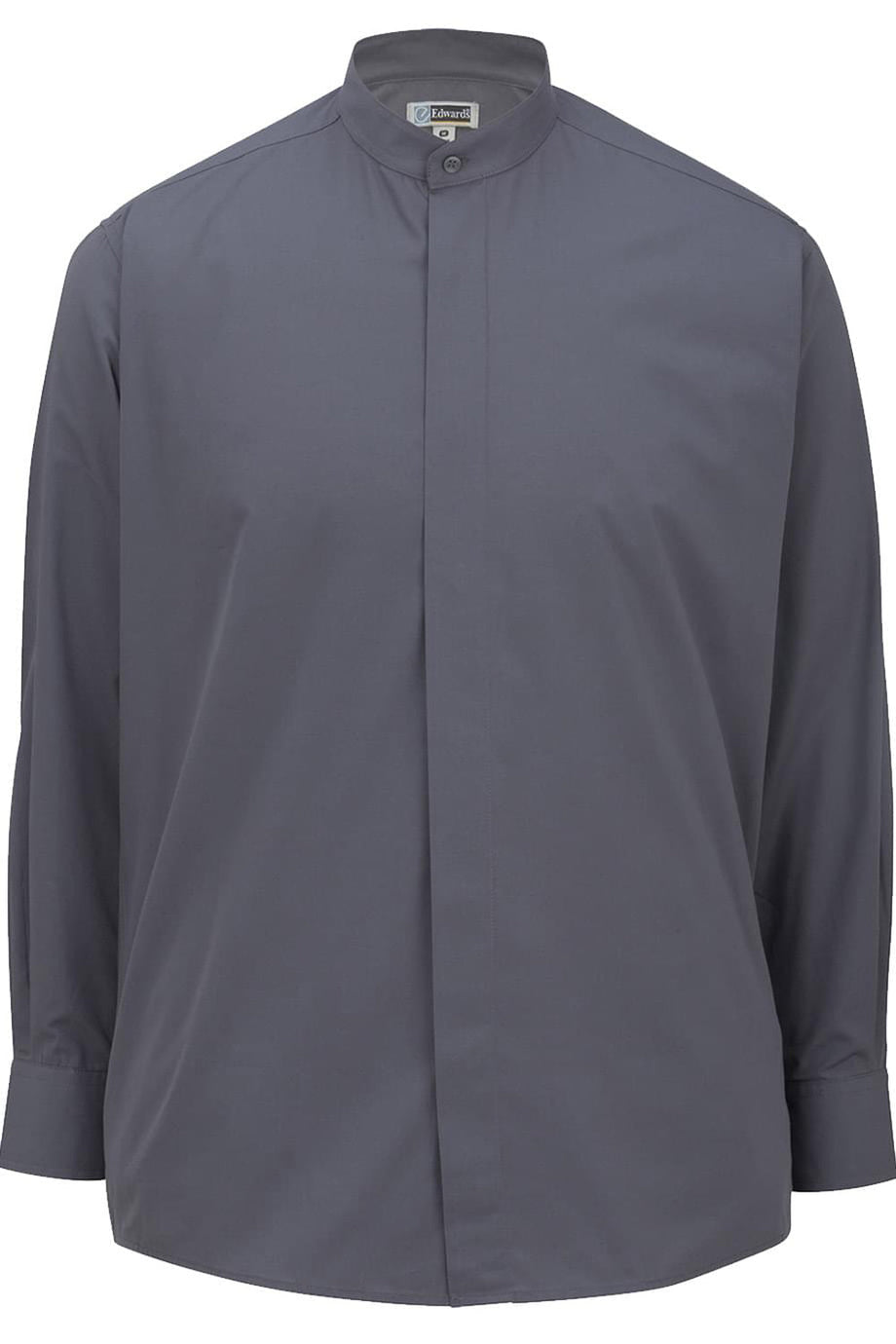 Edwards S / Regular Men's Banded Collar Broadcloth Shirt - Dark Grey