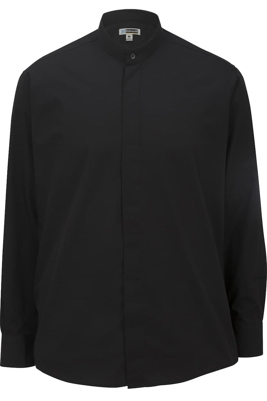 Edwards S / Regular Men's Banded Collar Broadcloth Shirt - Black