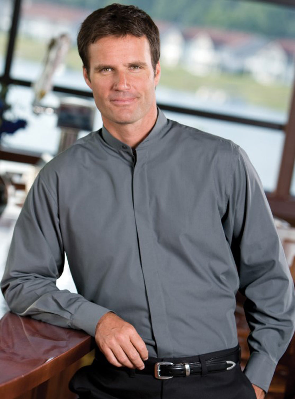 Men's Black Banded Collar Broadcloth Shirt Men's Black Banded Collar Broadcloth Shirt