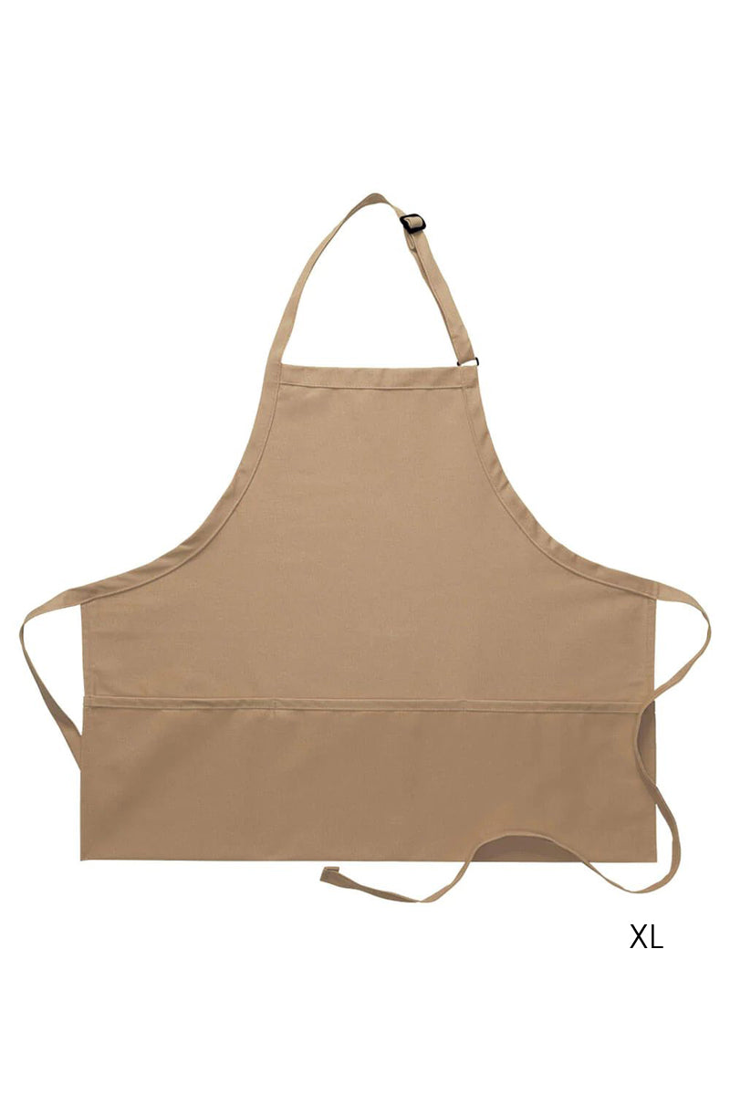 Khaki Deluxe Bib XL Adjustable Apron (3 Pockets)