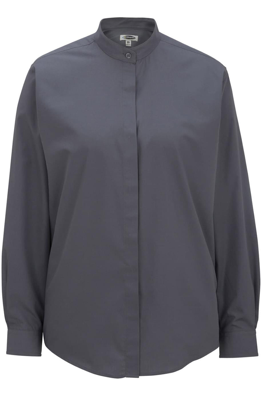 Edwards XXS Ladies' Banded Collar Broadcloth Shirt - Dark Grey