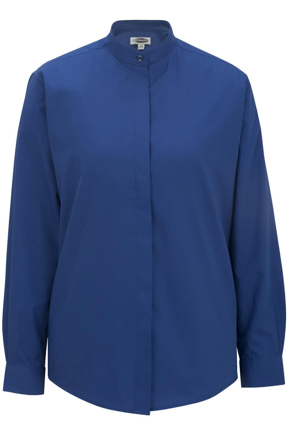 Edwards XXS Ladies' Banded Collar Broadcloth Shirt - Royal Blue